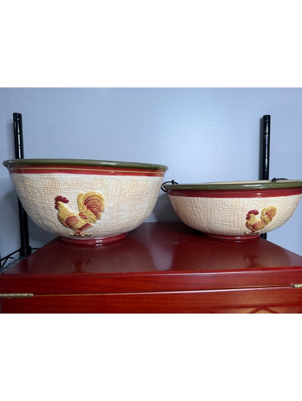 Vintage Rooster Ceramic Kitchenware Set with Bowls, Pitcher, and Salt & Pepper